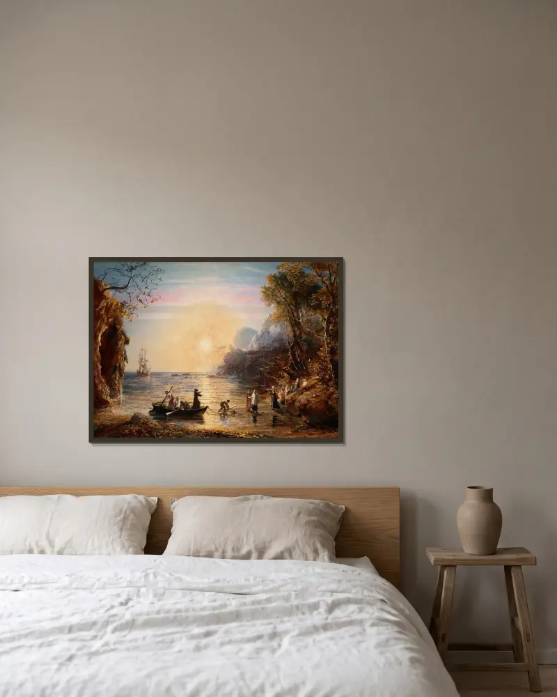 Sankt Paulus landstigning i Italien av Samuel Palmer inramad på en vägg
