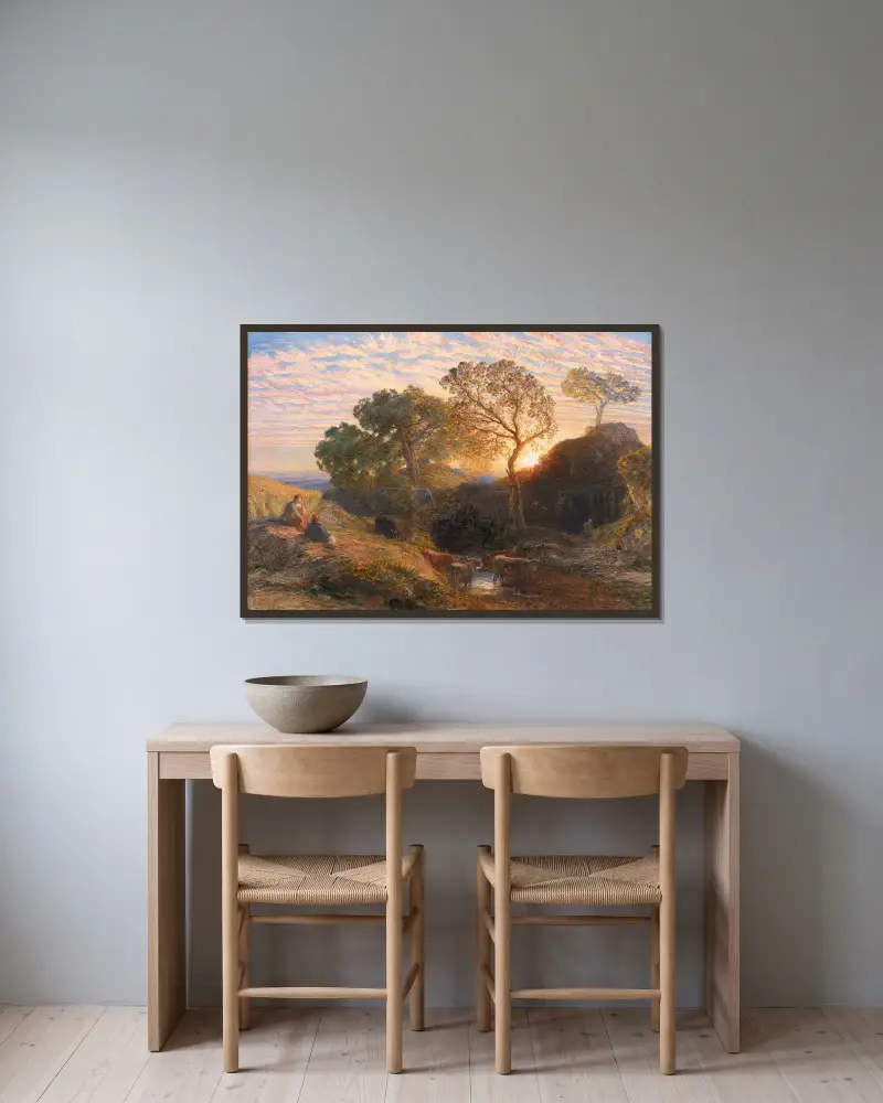 Sonnenuntergang von Samuel Palmer gerahmt an einer Wand