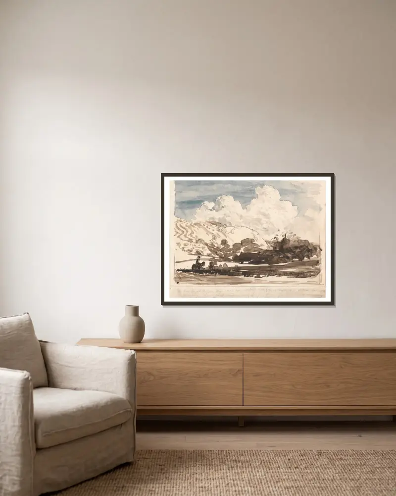 Die helle Wolke von Samuel Palmer gerahmt an einer Wand