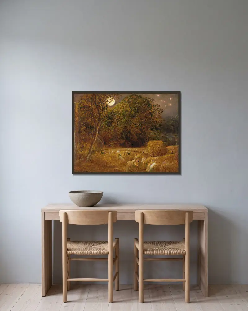 Der Erntemond von Samuel Palmer gerahmt an einer Wand