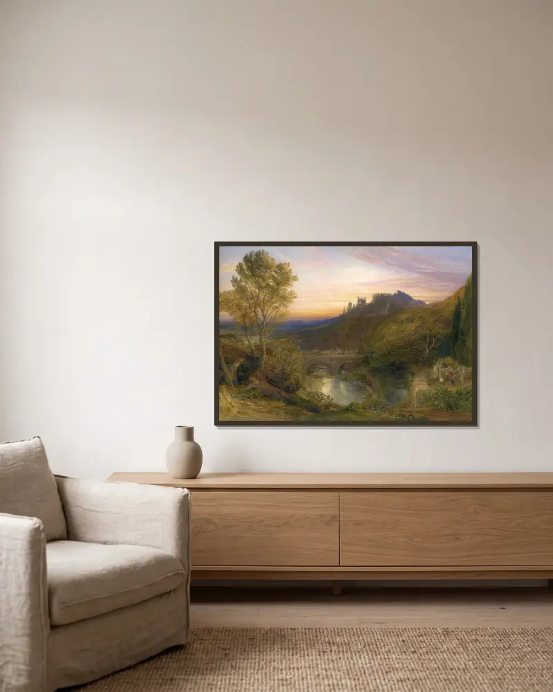 Die turmreiche Stadt von Samuel Palmer gerahmt an einer Wand