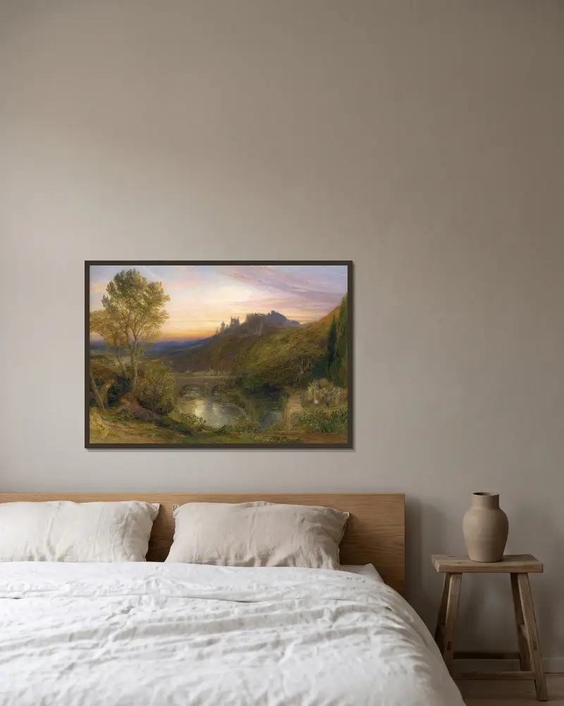 Die turmreiche Stadt von Samuel Palmer gerahmt an einer Wand