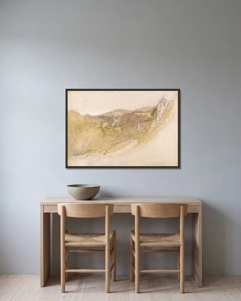 Dolwyddelans dal av Samuel Palmer inramad på en vägg