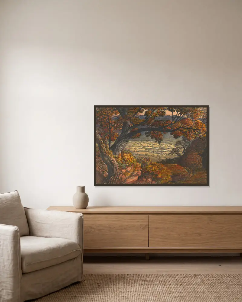 The Weald of Kent av Samuel Palmer inramad på en vägg