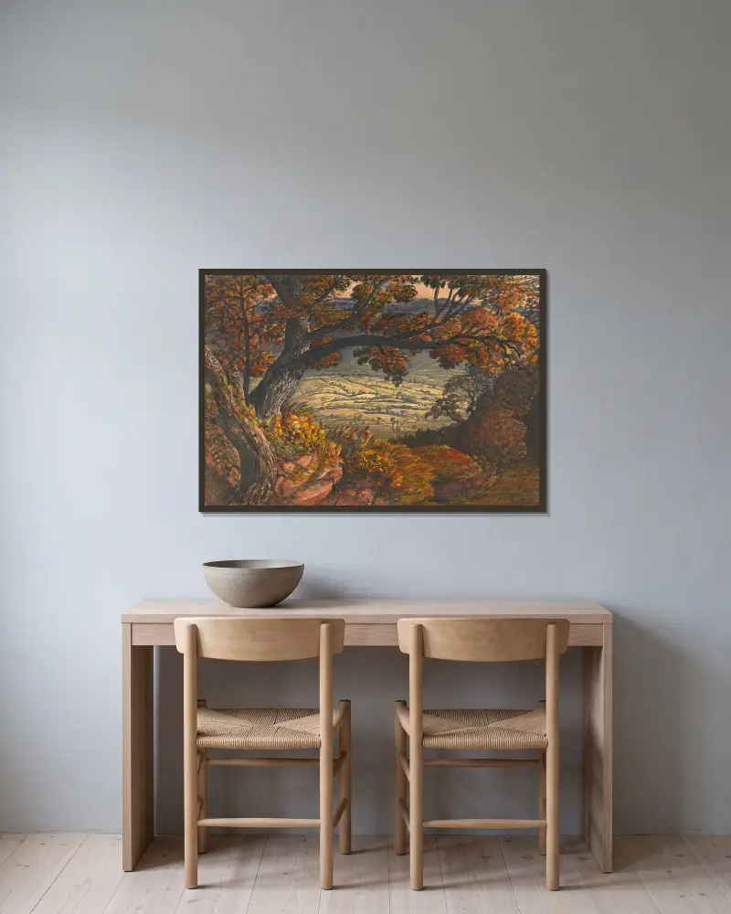 The Weald of Kent av Samuel Palmer inramad på en vägg