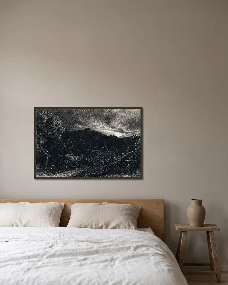 Den trötte plöjaren av Samuel Palmer inramad på en vägg