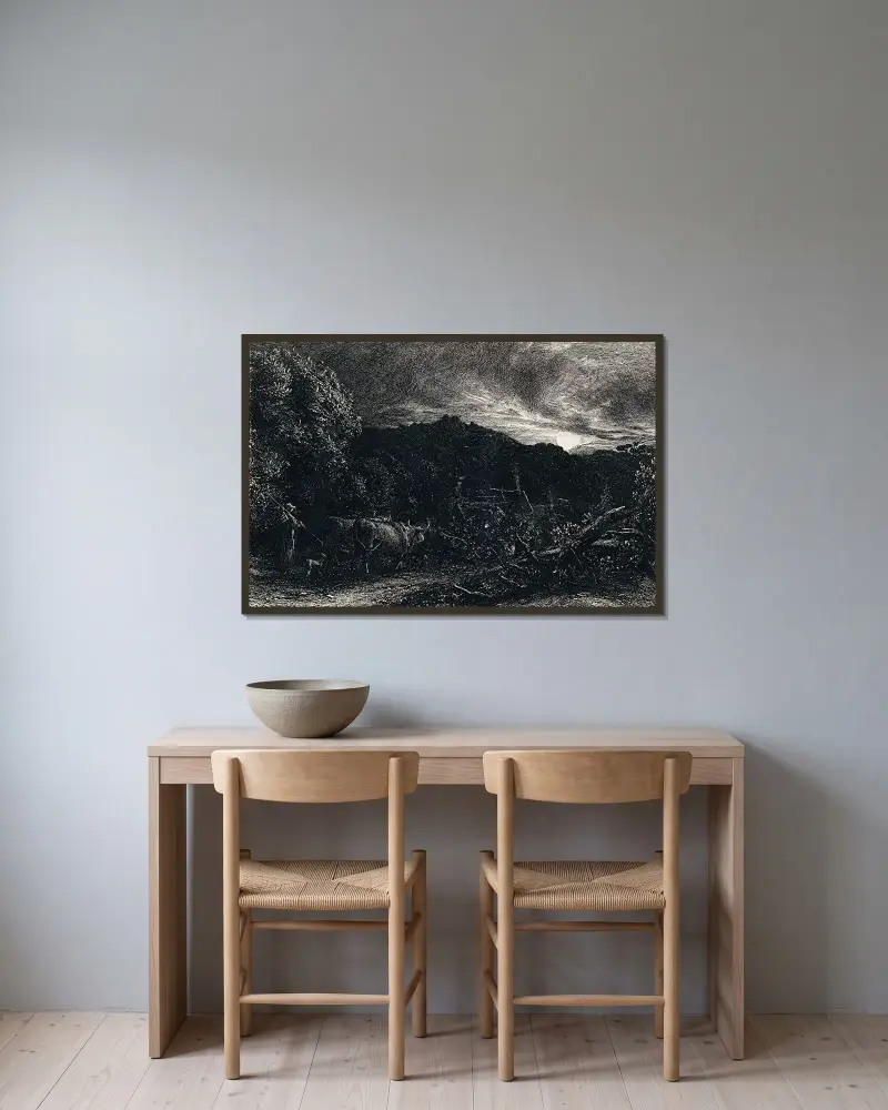 Den trötte plöjaren av Samuel Palmer inramad på en vägg