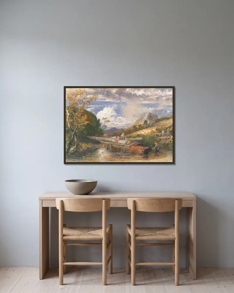 Timber Wagon Crossing a Stream von Samuel Palmer gerahmt an einer Wand