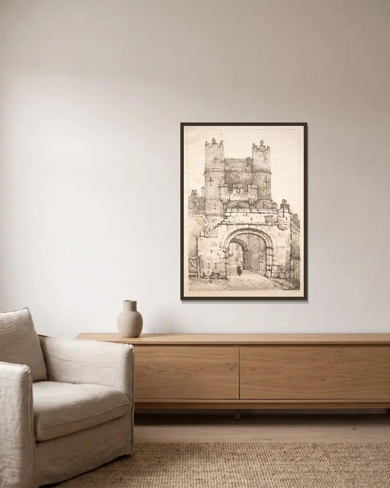 In York, mittelalterliches Tor von Samuel Prout gerahmt an einer Wand