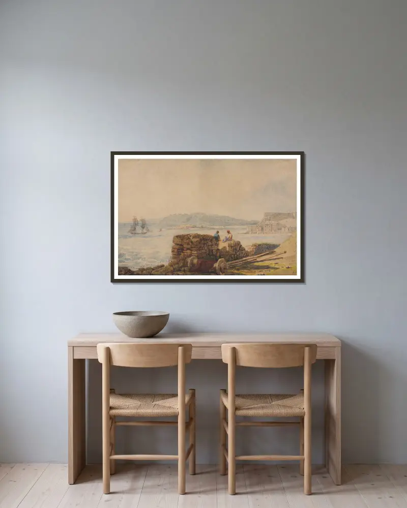 Drake’s Island, Plymouth av Samuel Prout inramad på en vägg