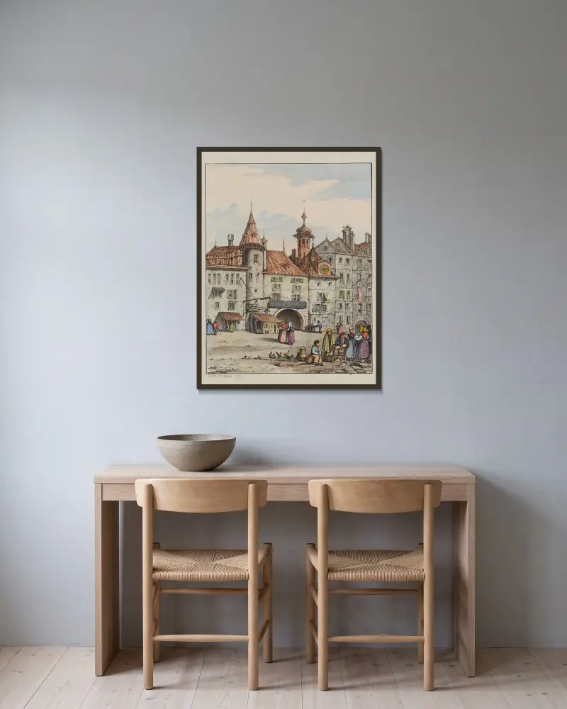 Le Molard von Samuel Prout gerahmt an einer Wand
