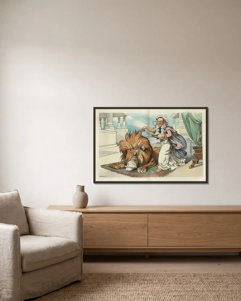 Wird der Löwe zulassen, dass man ihm seine Stärke nimmt von John Samuel Pughe gerahmt an einer Wand