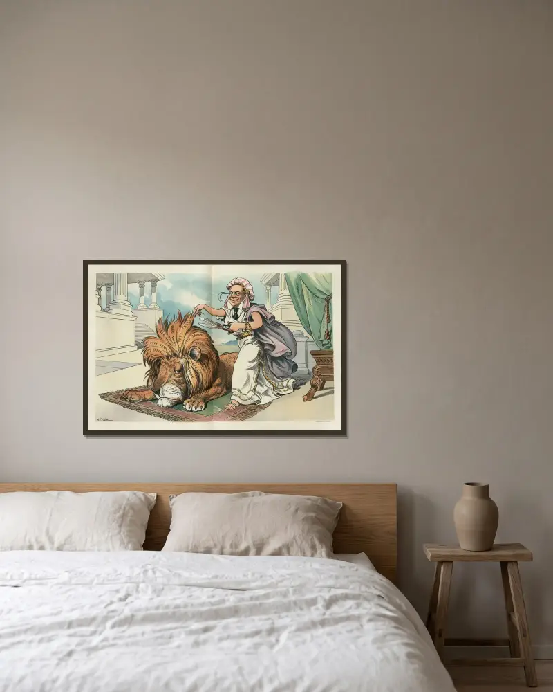 Wird der Löwe zulassen, dass man ihm seine Stärke nimmt von John Samuel Pughe gerahmt an einer Wand