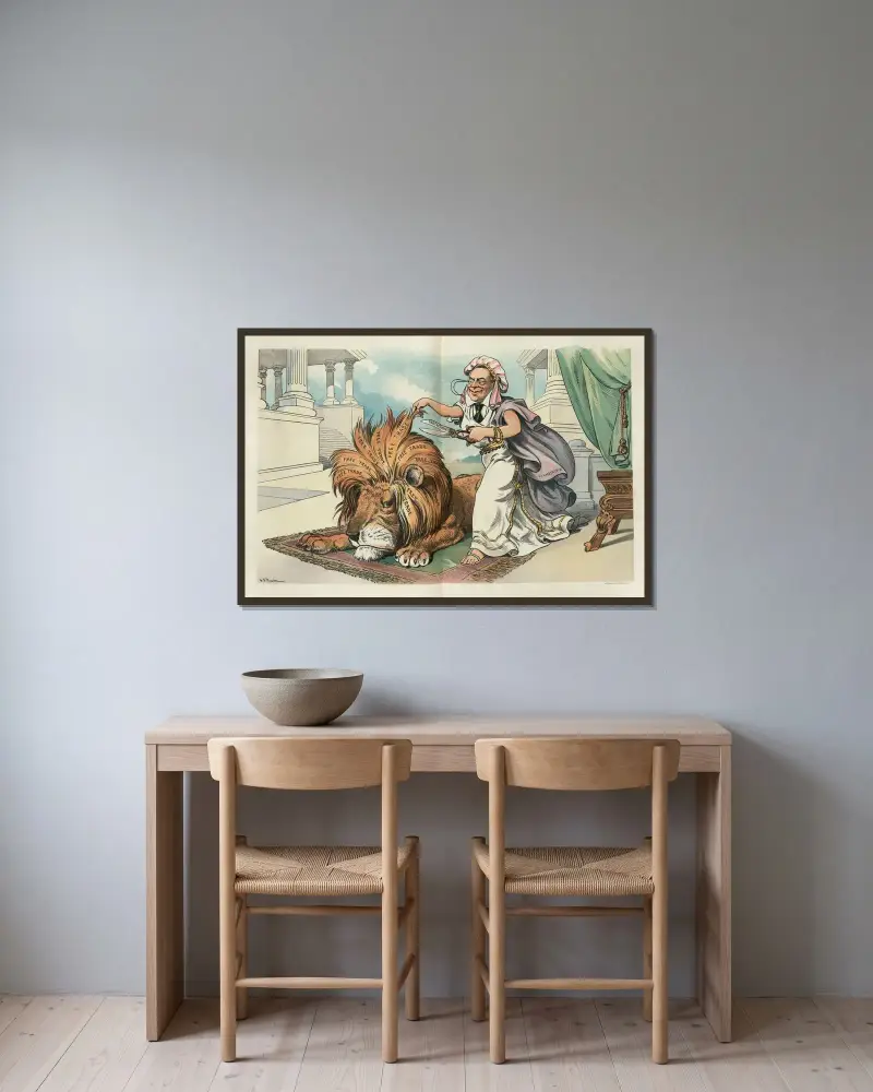 Wird der Löwe zulassen, dass man ihm seine Stärke nimmt von John Samuel Pughe gerahmt an einer Wand