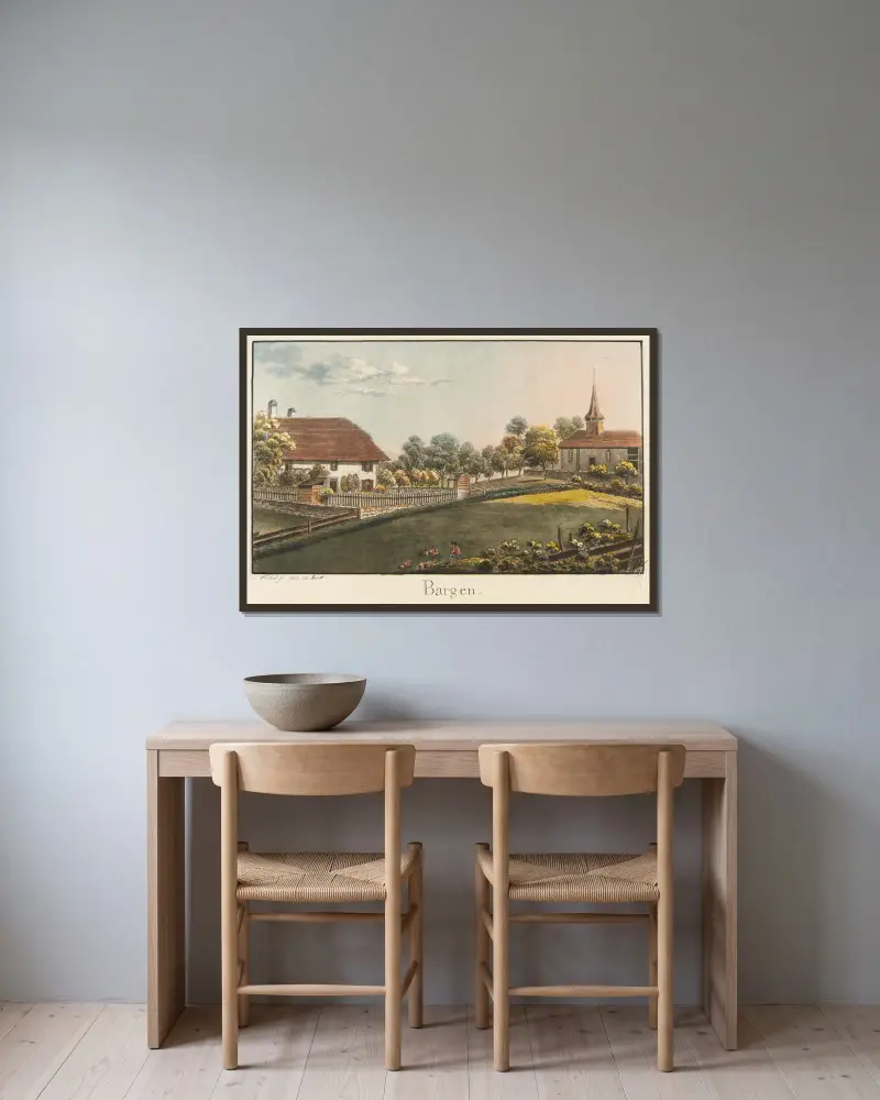 Bargen von Jakob Samuel Weibel gerahmt an einer Wand