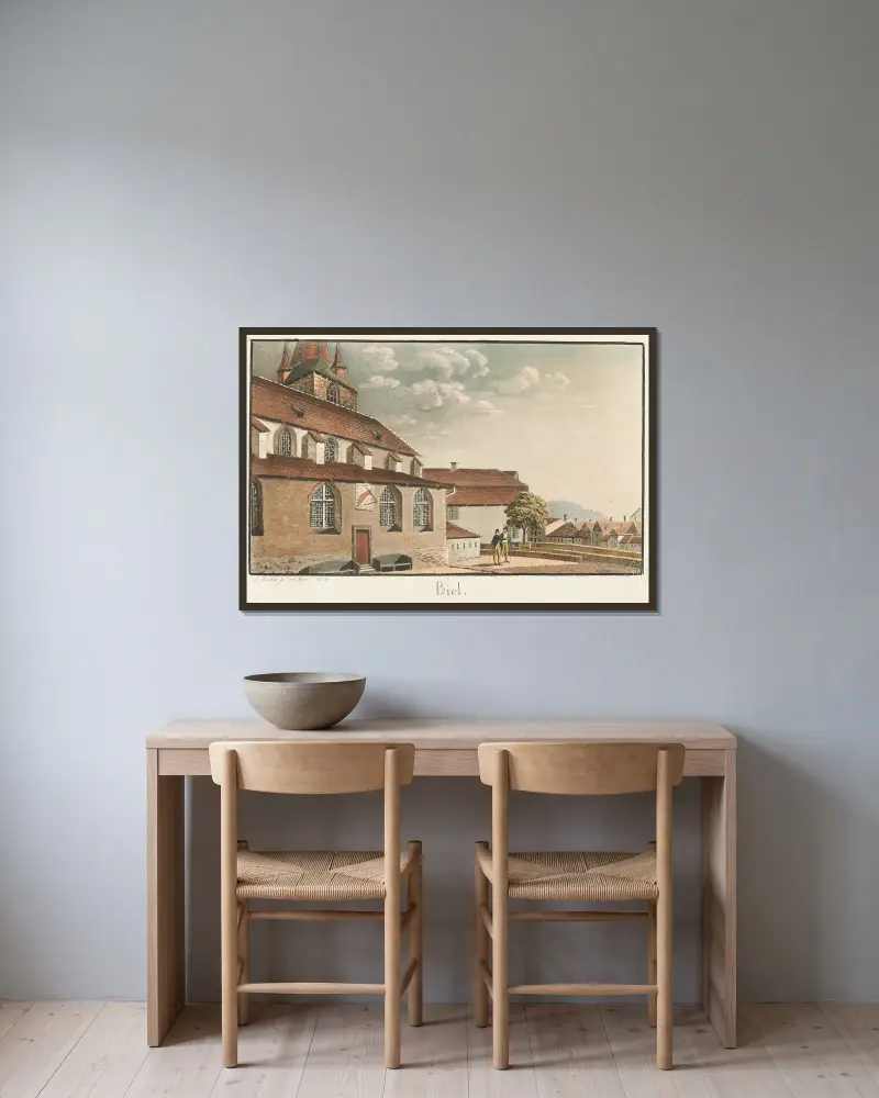 Biel von Jakob Samuel Weibel gerahmt an einer Wand