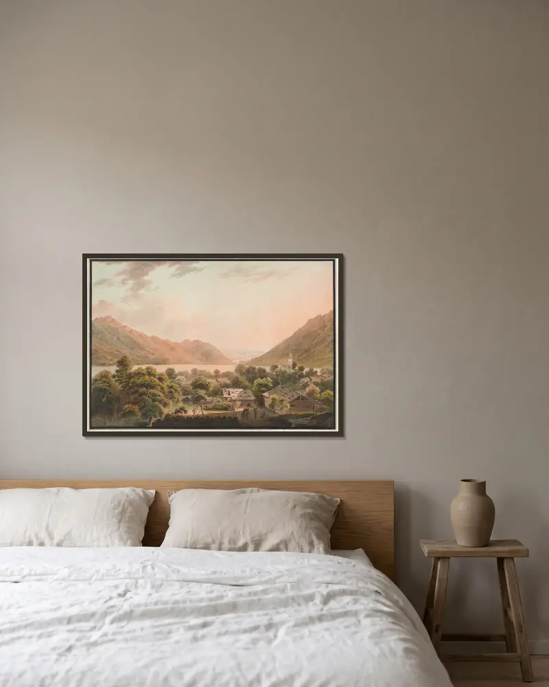Brienz et le lac de Brienz vers Interlaken av Jakob Samuel Weibel inramad på en vägg