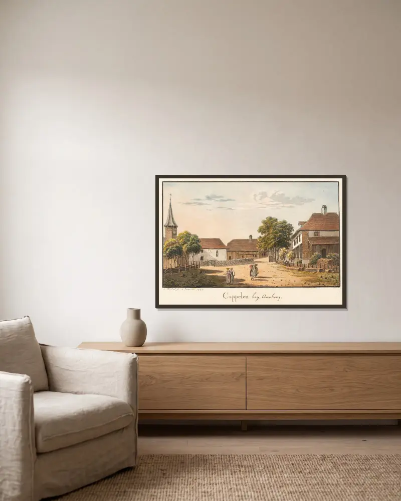 Kapelle bei Aarberg von Jakob Samuel Weibel gerahmt an einer Wand