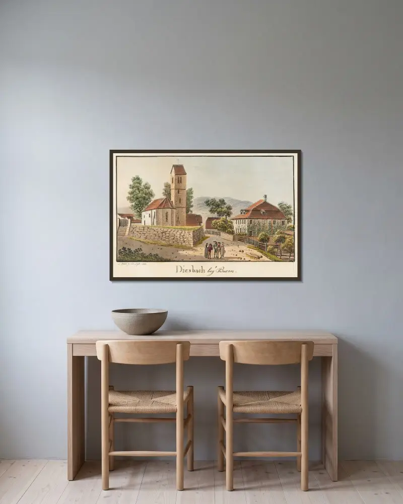 Diesbach bey Buren av Jakob Samuel Weibel inramad på en vägg