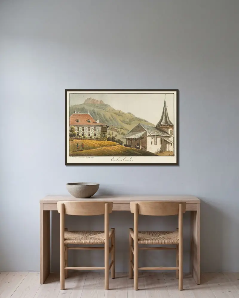 Erlenbach av Jakob Samuel Weibel inramad på en vägg