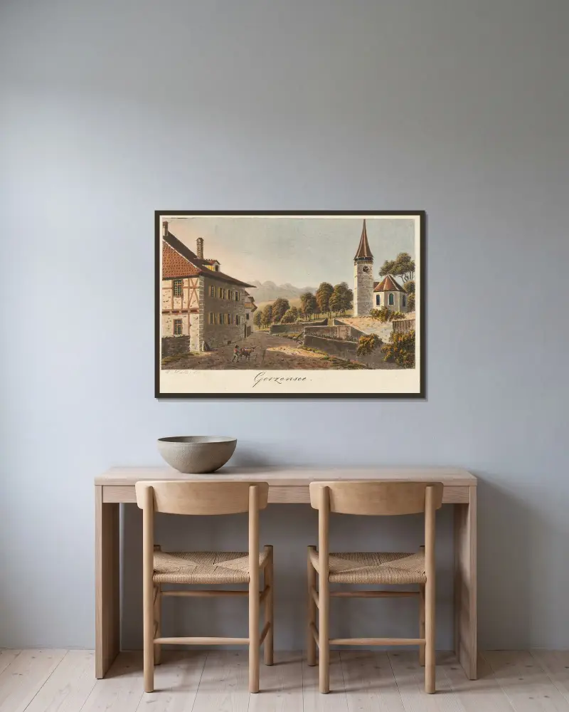Gerzensee. av Jakob Samuel Weibel inramad på en vägg