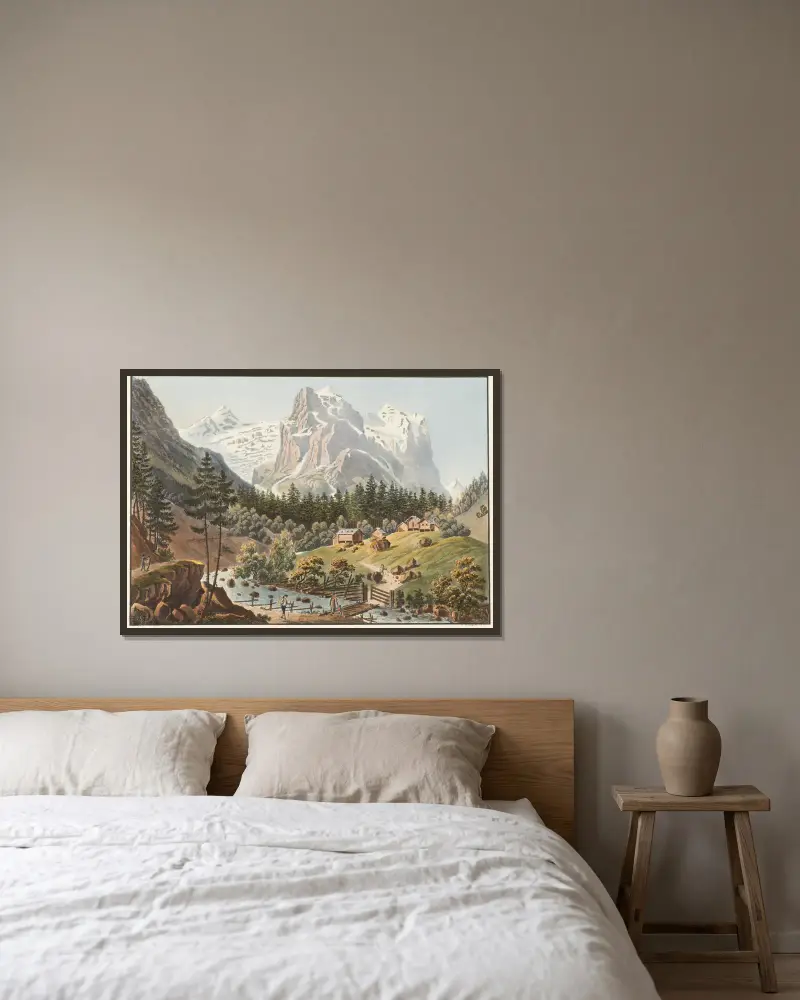 Le Glacier de Roselauvi sur le Mont Scheidek dans la Vallée d’ Oberhasle av Jakob Samuel Weibel inramad på en vägg