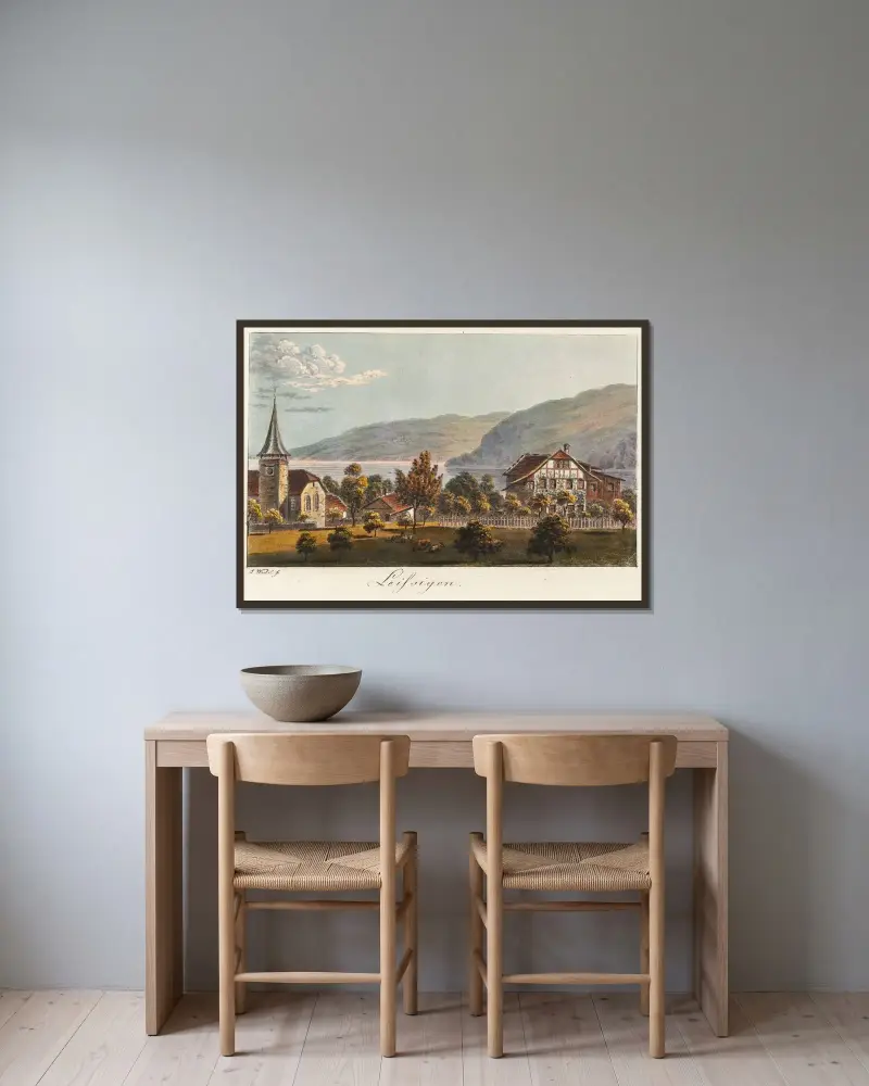 Leissigen av Jakob Samuel Weibel inramad på en vägg