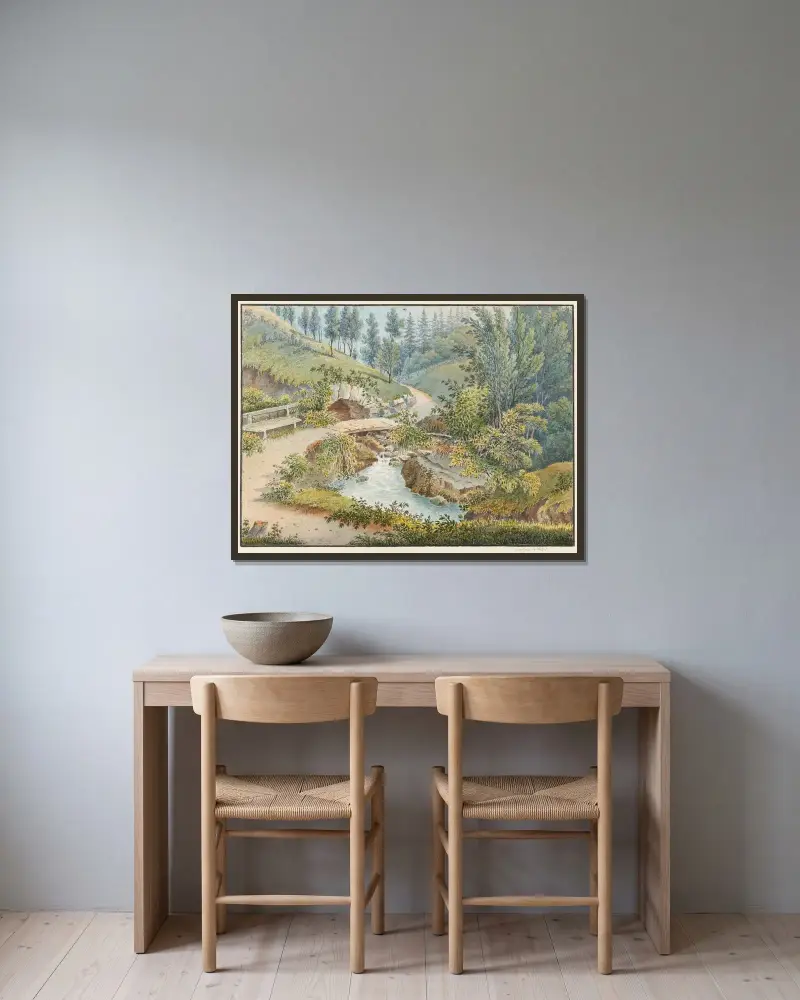 Nära Interlaken, Rugen av Jakob Samuel Weibel inramad på en vägg