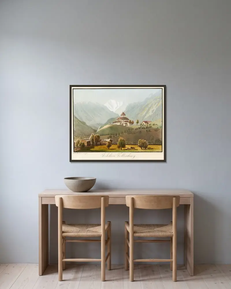 Schloss Tellenburg av Jakob Samuel Weibel inramad på en vägg