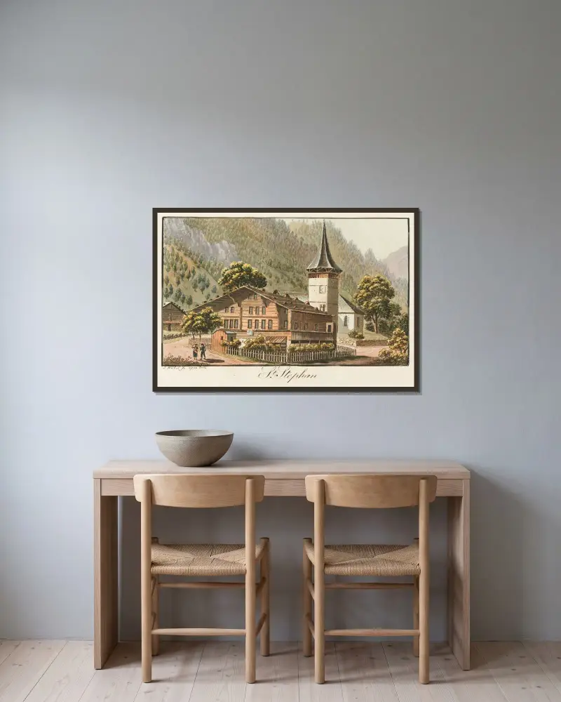 St. Stephan av Jakob Samuel Weibel inramad på en vägg