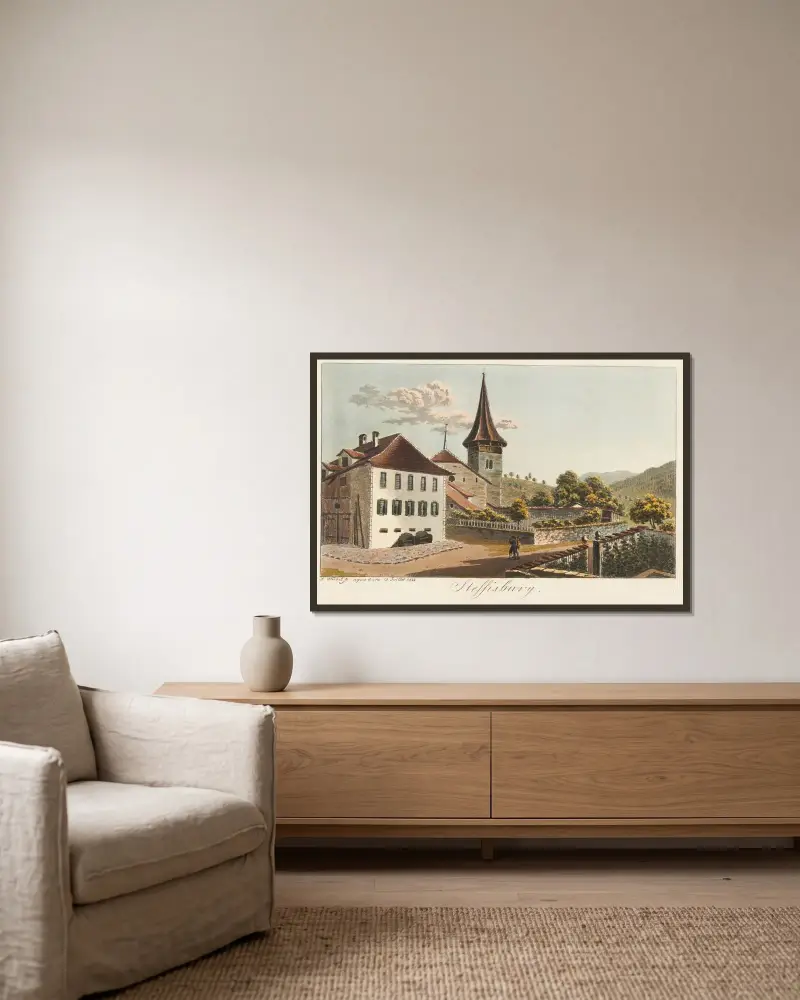 Steffisburg av Jakob Samuel Weibel inramad på en vägg