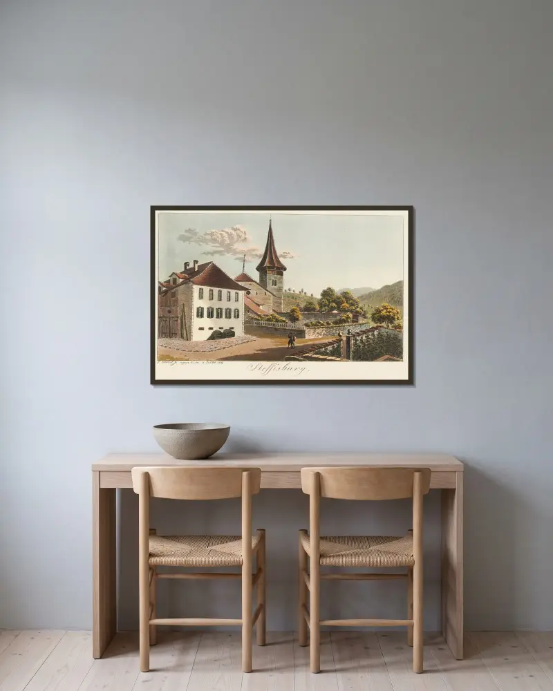 Steffisburg av Jakob Samuel Weibel inramad på en vägg