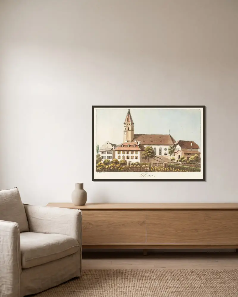 Thun av Jakob Samuel Weibel inramad på en vägg