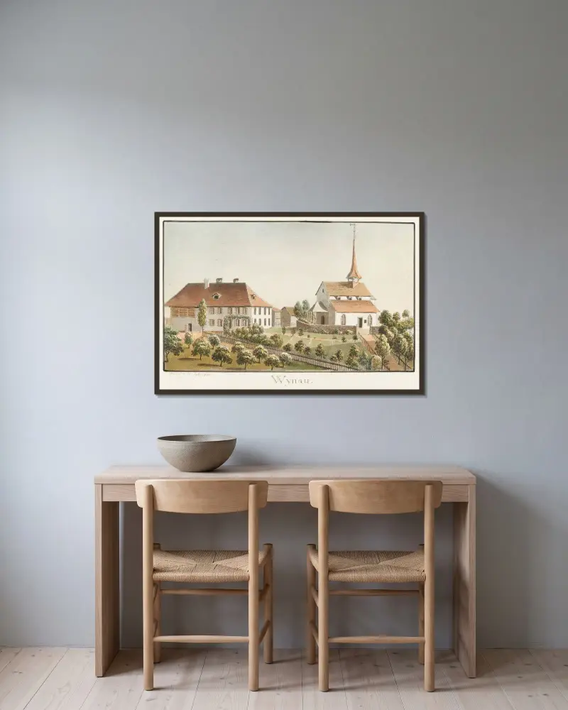Wynau av Jakob Samuel Weibel inramad på en vägg