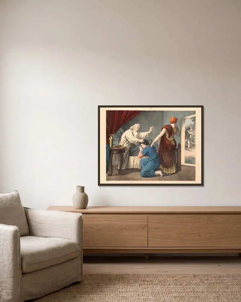 Isaak segnet Jakob von Sandberg gerahmt an einer Wand