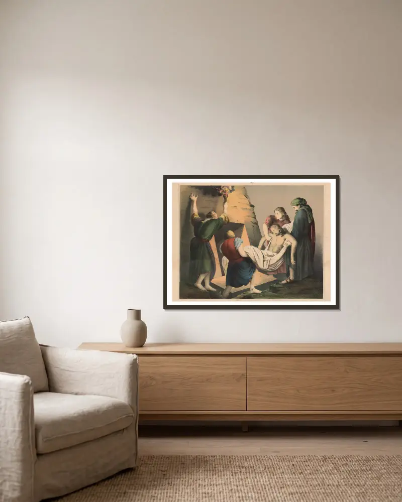 Die Grablegung von Sandberg gerahmt an einer Wand