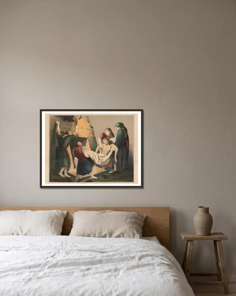 Die Grablegung von Sandberg gerahmt an einer Wand