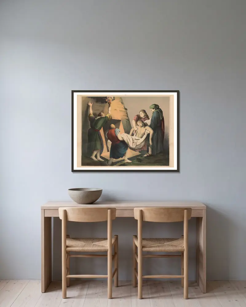 Die Grablegung von Sandberg gerahmt an einer Wand