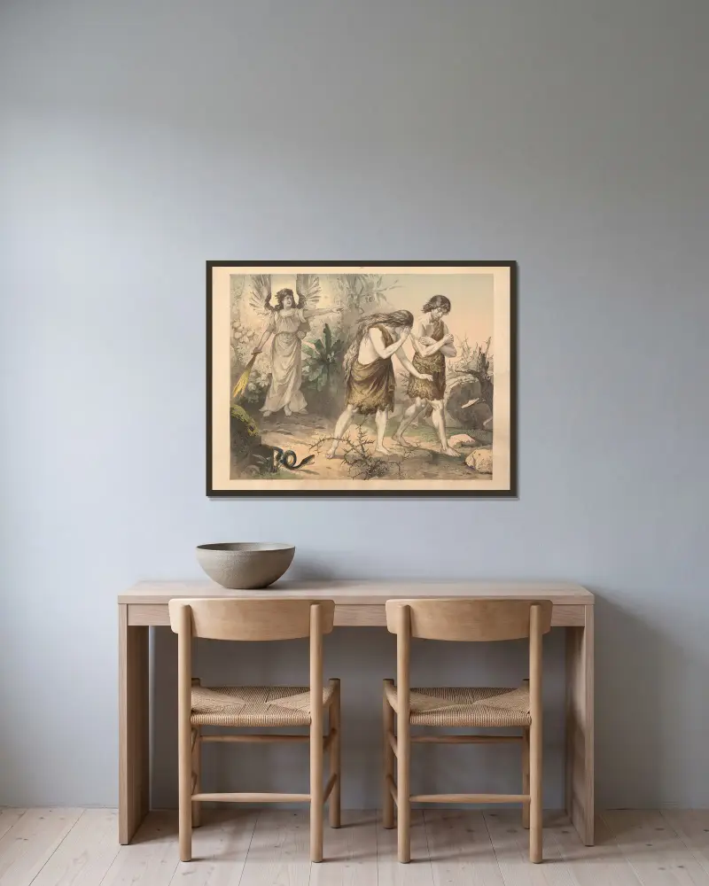 Die Vertreibung aus dem Paradies von Sandberg gerahmt an einer Wand
