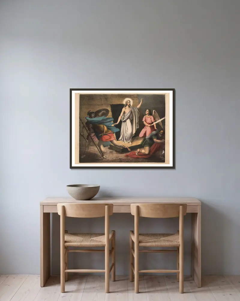 Die Auferstehung von Sandberg gerahmt an einer Wand