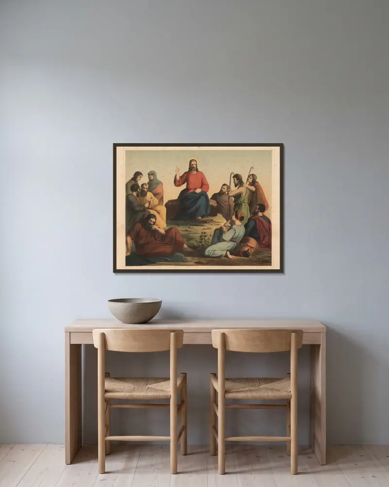 Die Bergpredigt, 1875 von Sandberg gerahmt an einer Wand