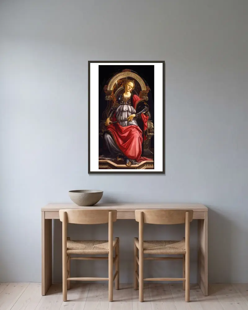 Die Tapferkeit von Sandro Botticelli gerahmt an einer Wand