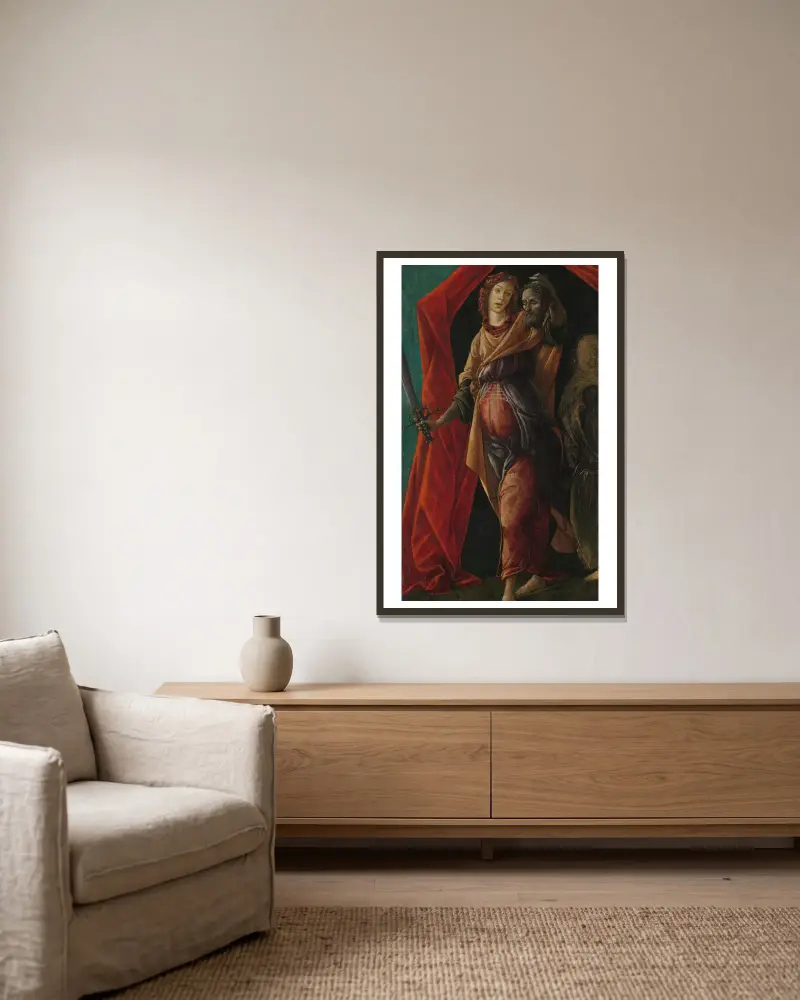 Judith with the Head of Holofernes av Sandro Botticelli inramad på en vägg