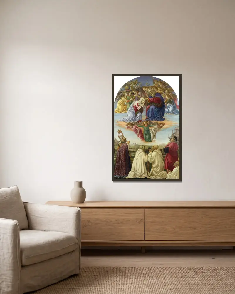 The Coronation Of The Virgin av Sandro Botticelli inramad på en vägg