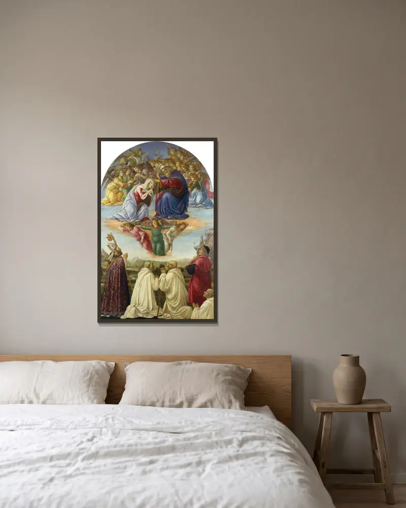 The Coronation Of The Virgin av Sandro Botticelli inramad på en vägg