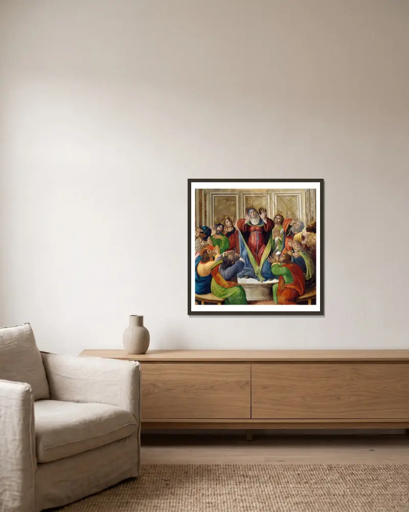 The Descent Of The Holy Ghost av Sandro Botticelli inramad på en vägg