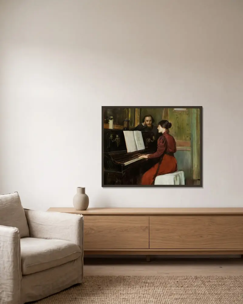 Eine Romanze von Santiago Rusiñol gerahmt an einer Wand