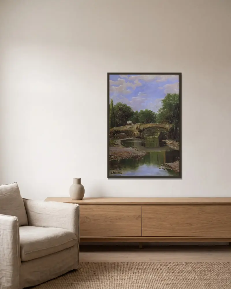 Brücke über einen Fluss von Santiago Rusiñol gerahmt an einer Wand