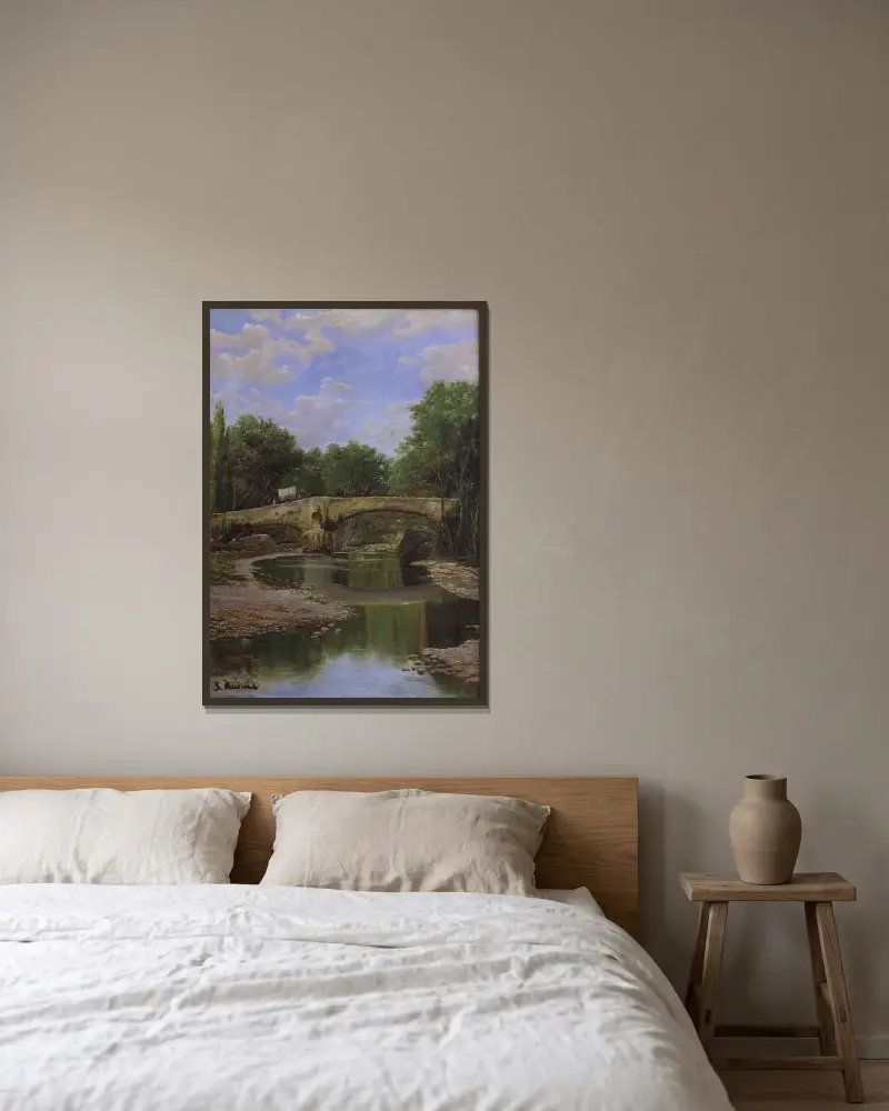 Brücke über einen Fluss von Santiago Rusiñol gerahmt an einer Wand