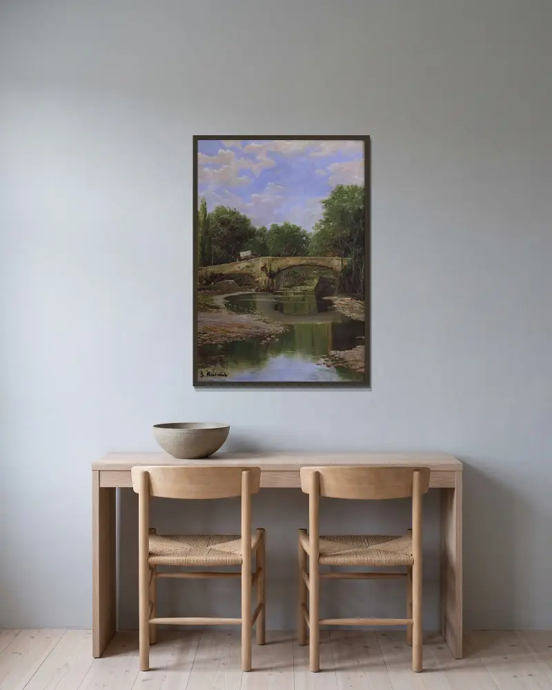 Brücke über einen Fluss von Santiago Rusiñol gerahmt an einer Wand